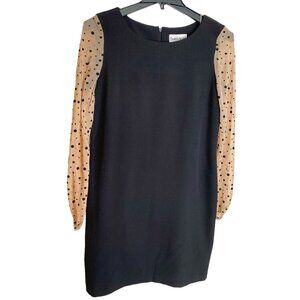 Danny & Nicole Black Sheath Dress with Tan Chiffon Polka Dot Sleeves Size 12
